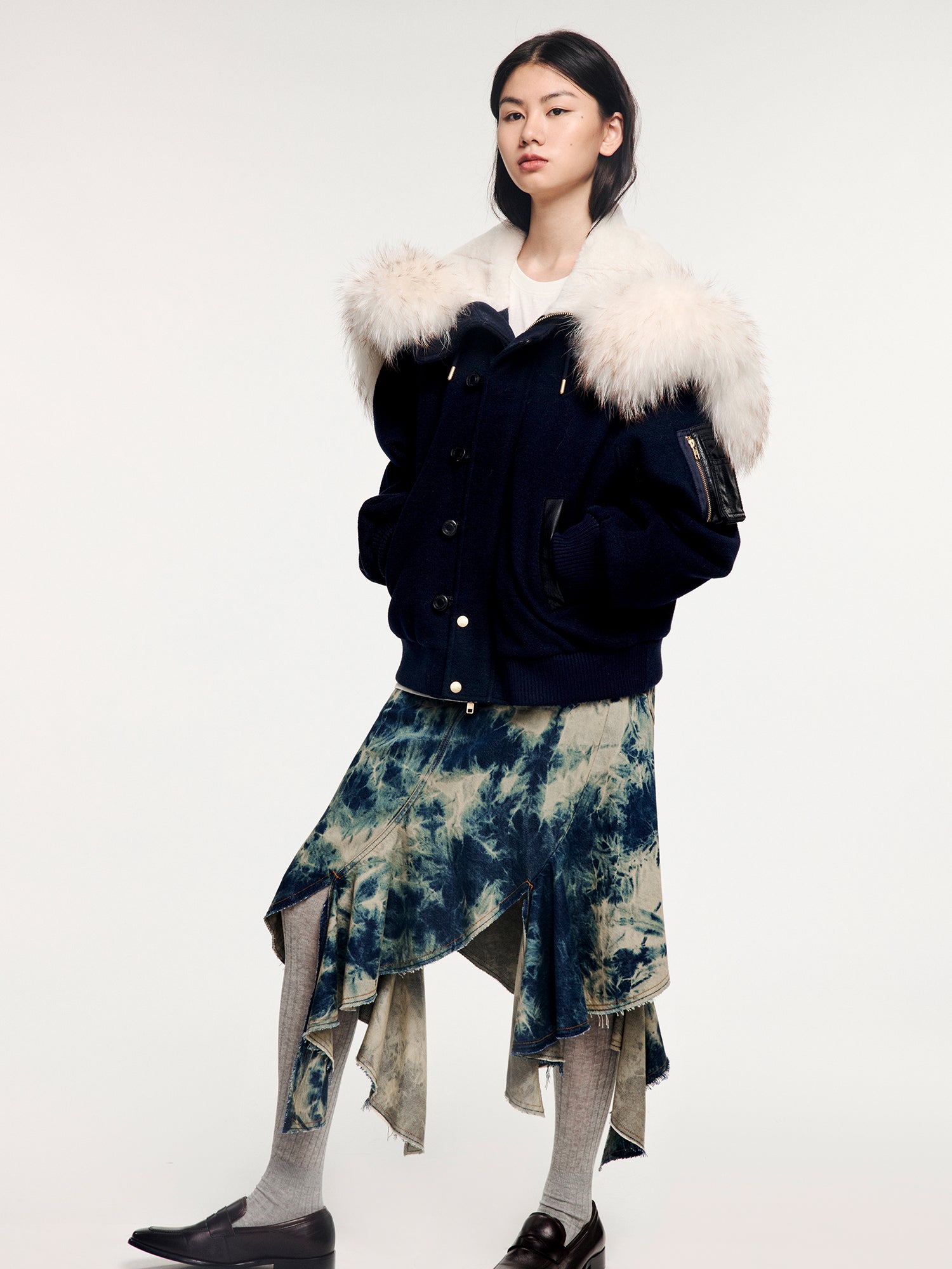 Fur-trim n2b bomber wool-cotton jacket