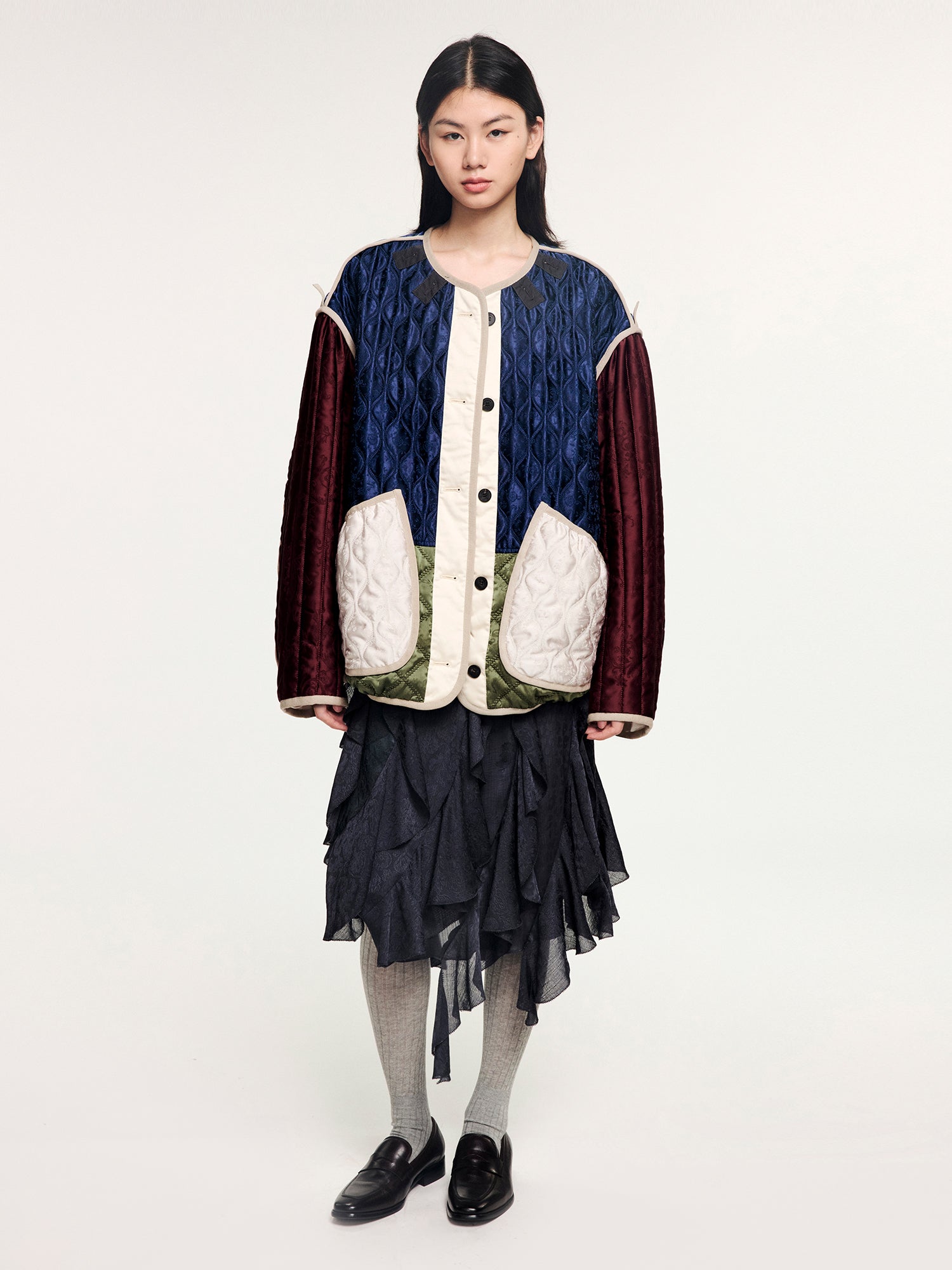 Jacquard color-block m65 quilted liner jacket