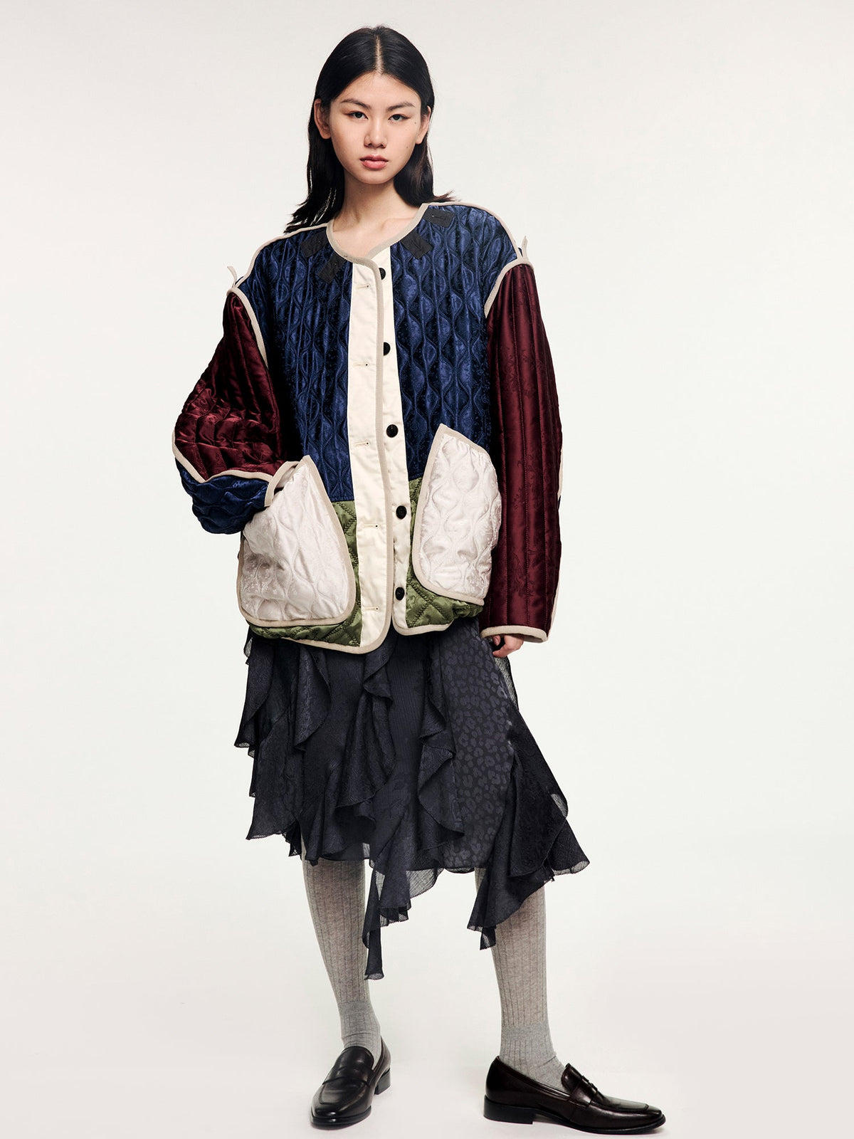 Jacquard color-block m65 quilted liner jacket