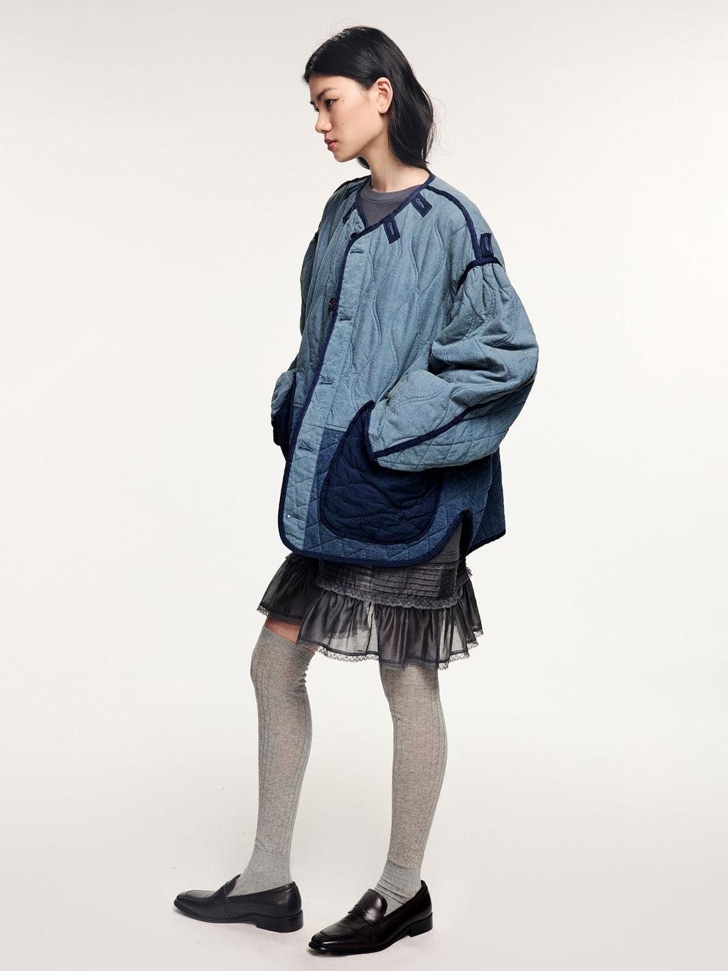 Washed denim m65 quilted liner jacket