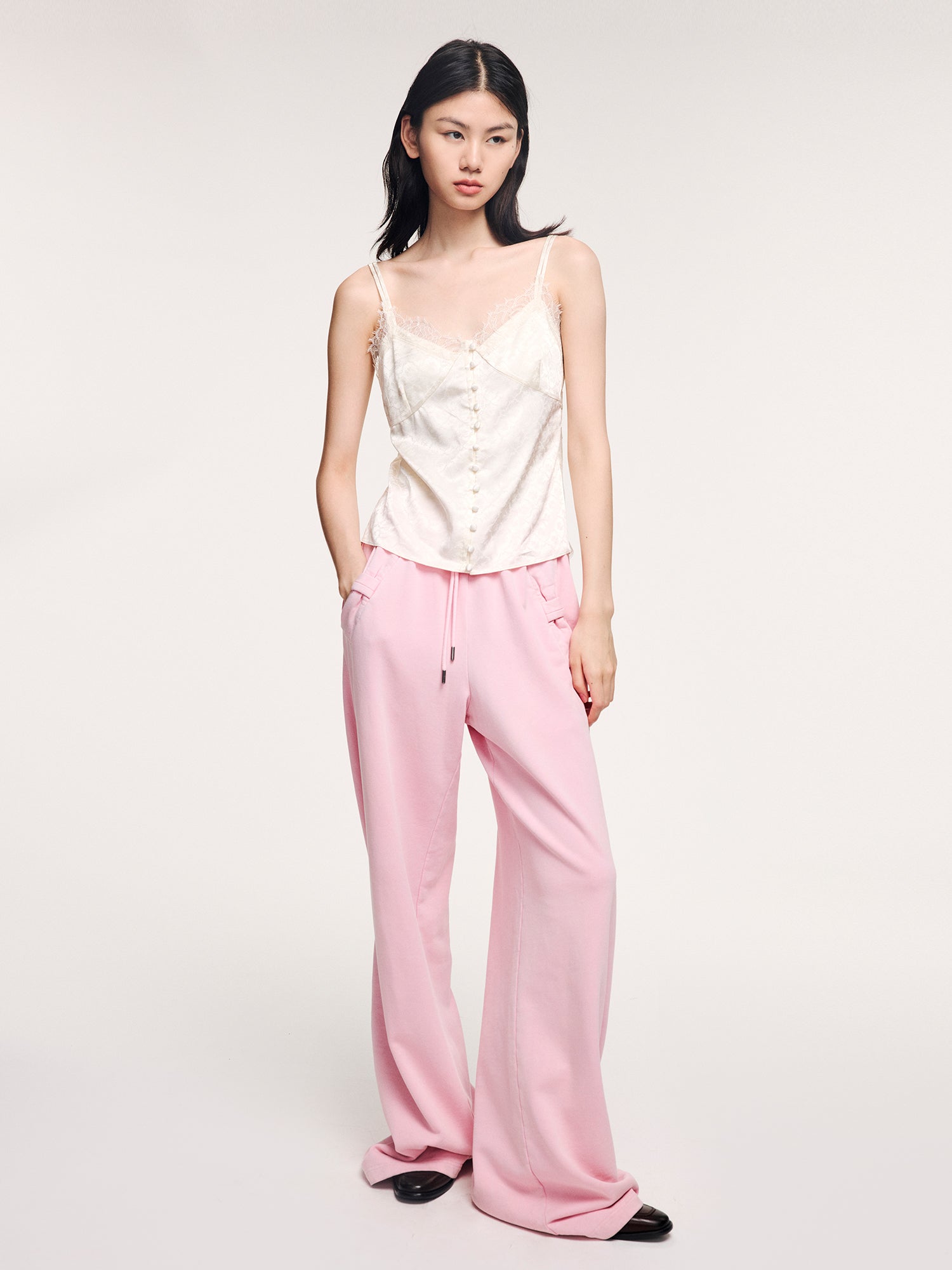 Lace-panel jacquard camisole