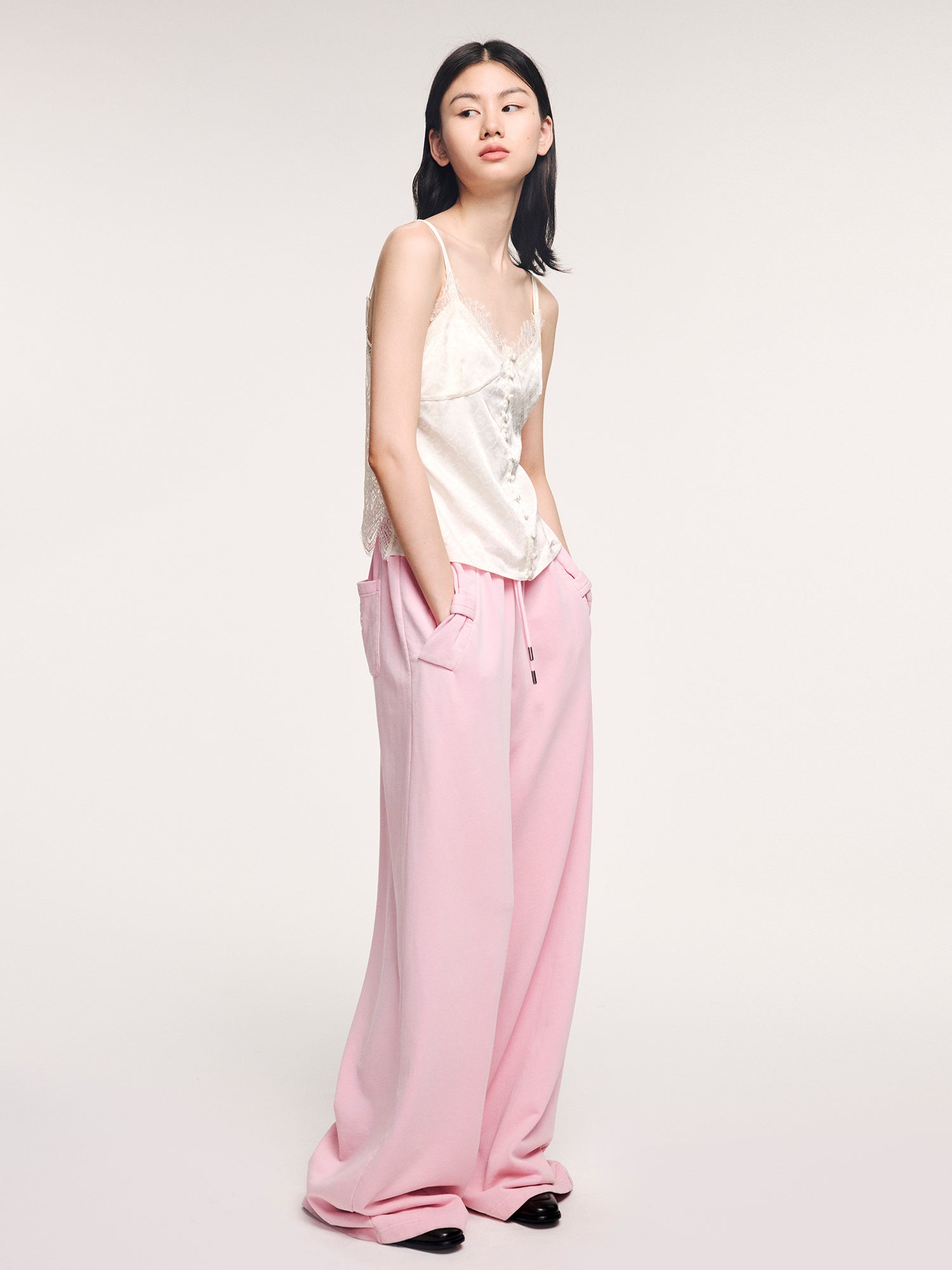 Lace-panel jacquard camisole