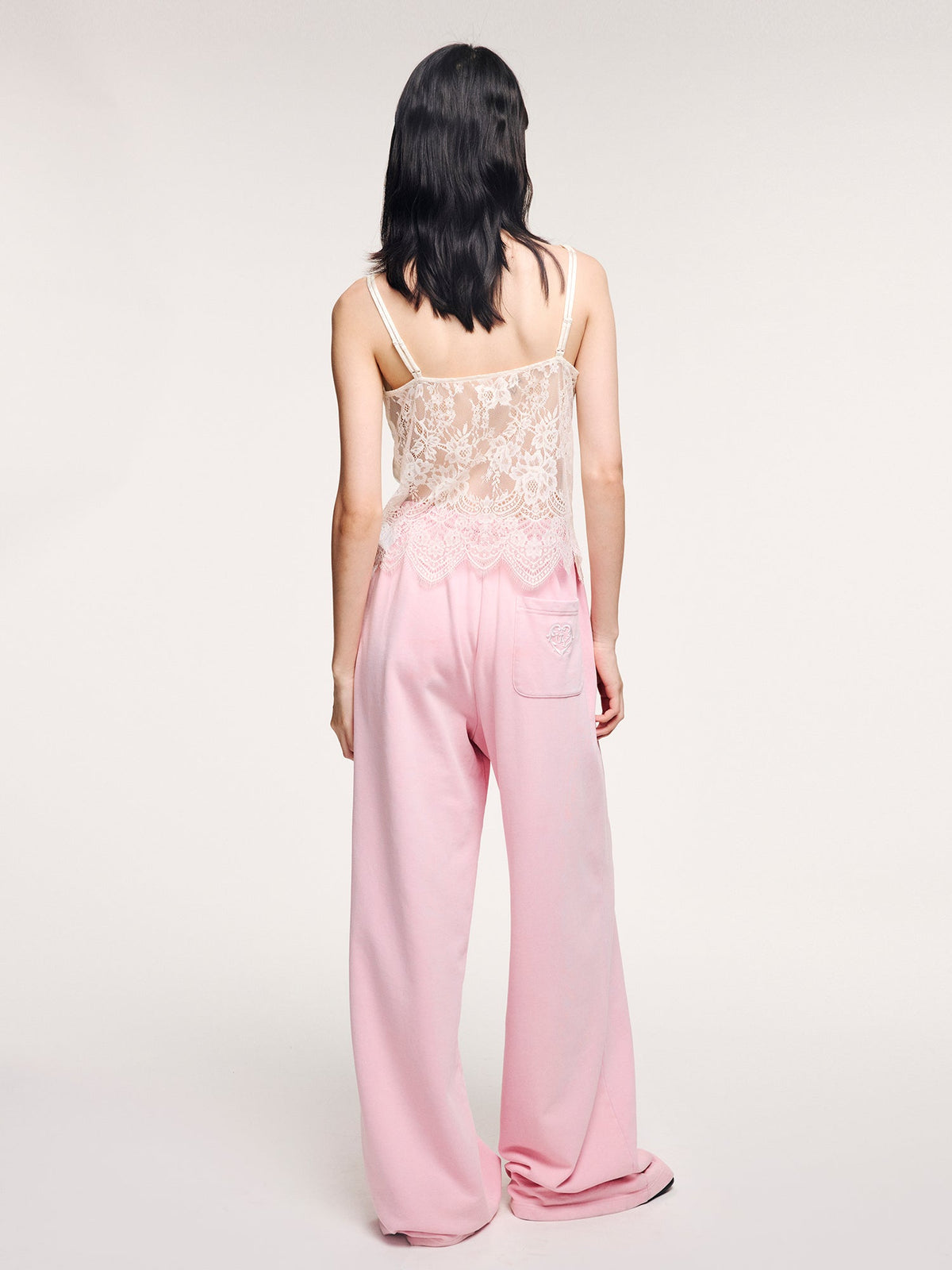 Jacquard camisole with lace trim
