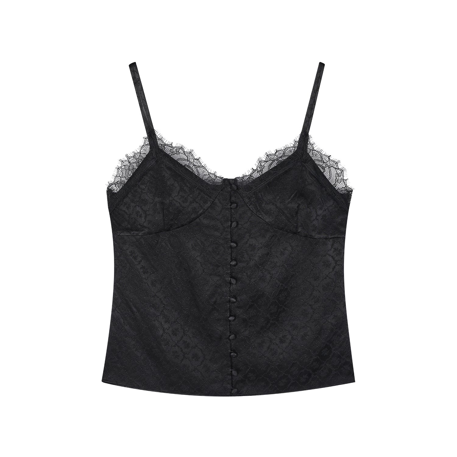 Jacquard camisole with lace trim