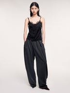Jacquard camisole with lace trim