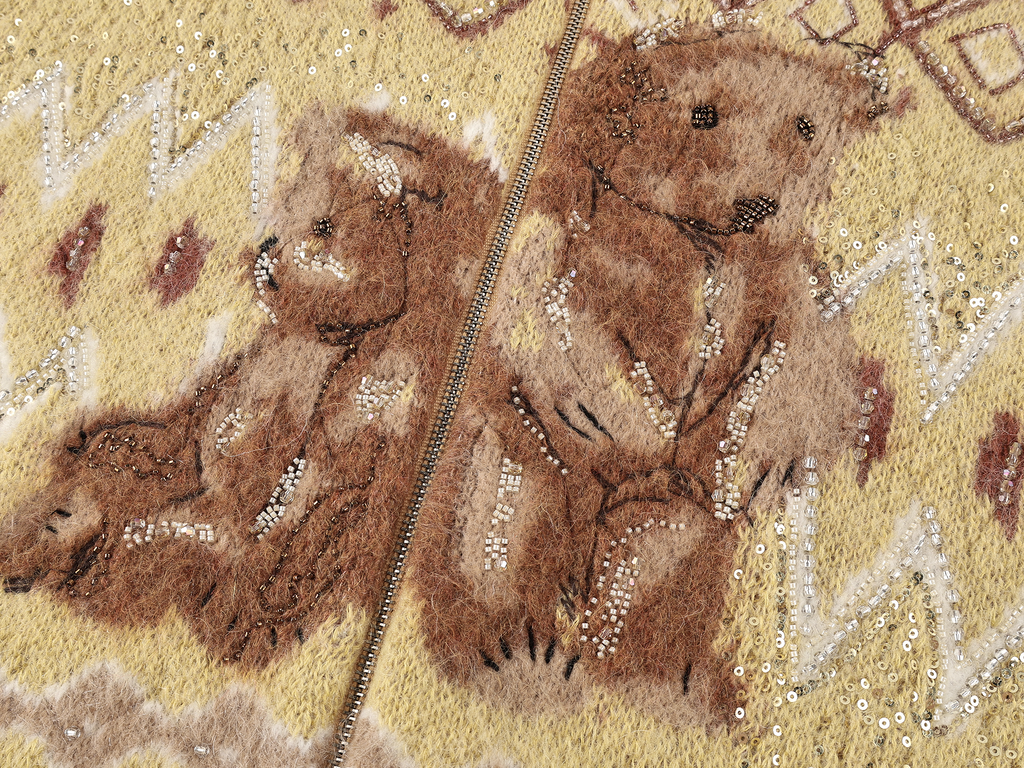 Sad bear fair isle sled-neck cardigan