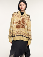 Sad bear fair isle sled-neck cardigan