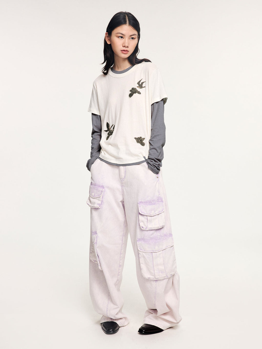 Magical garden beaded layered t-shirt