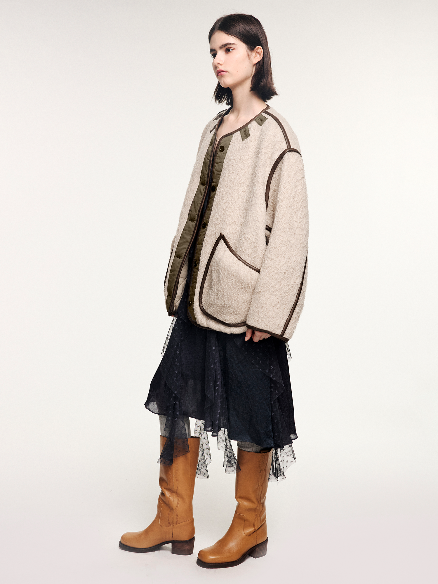 Contrast piping M65 inner cotton jacket