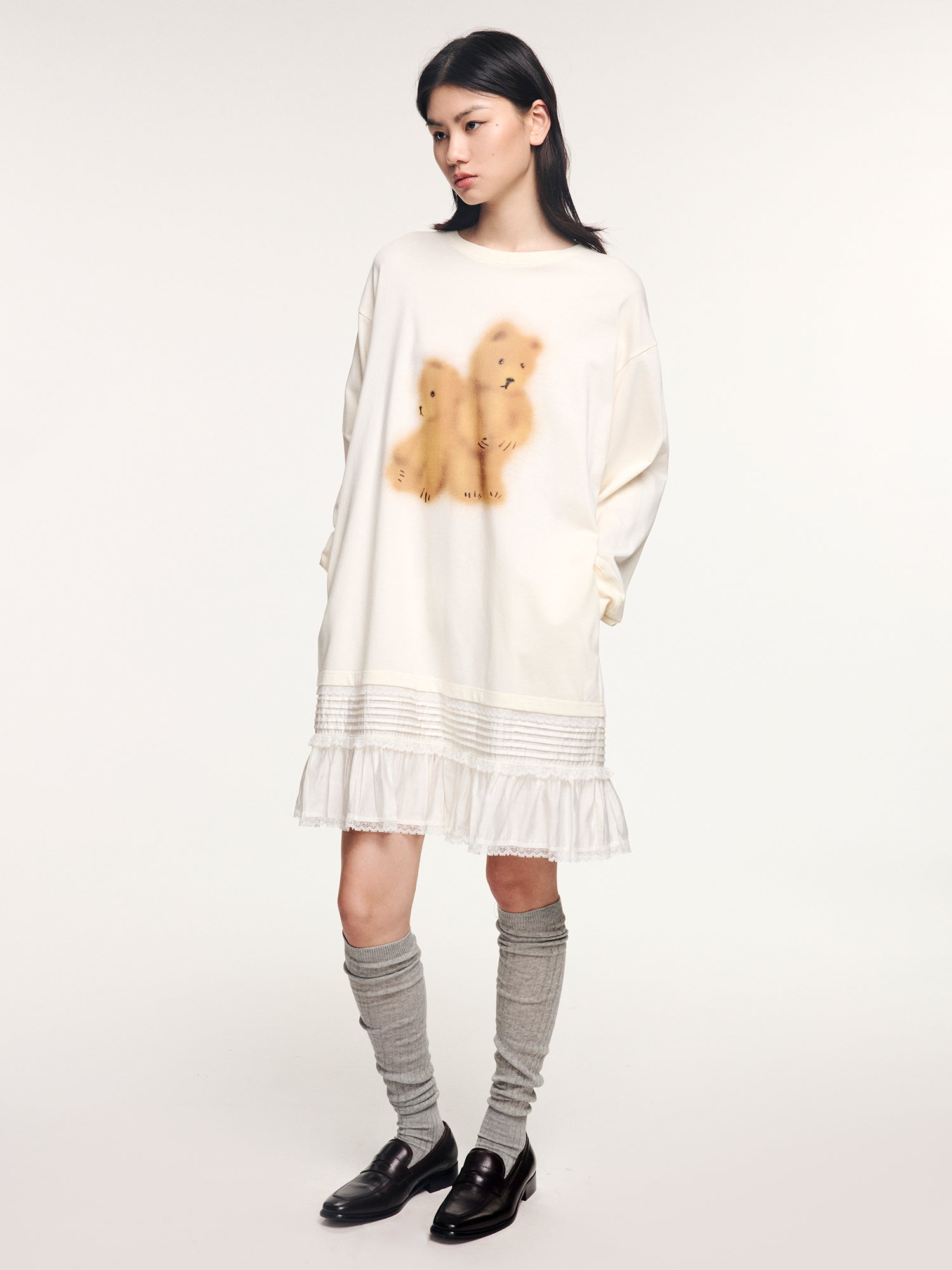 Sad bear long-sleeve t-shirt dress