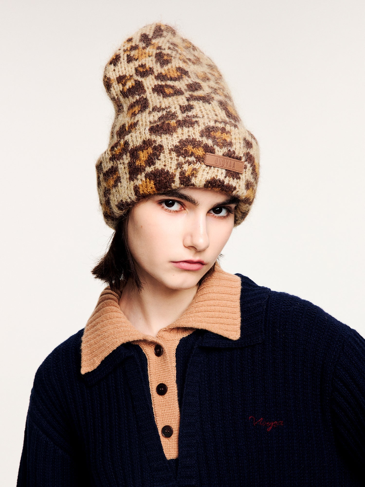 Leopard-knit hat