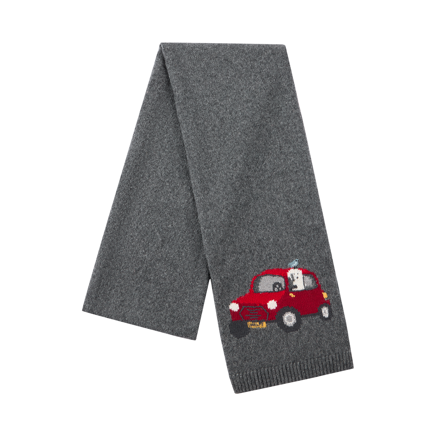 Tencel wool scarf with traveling puppy motif