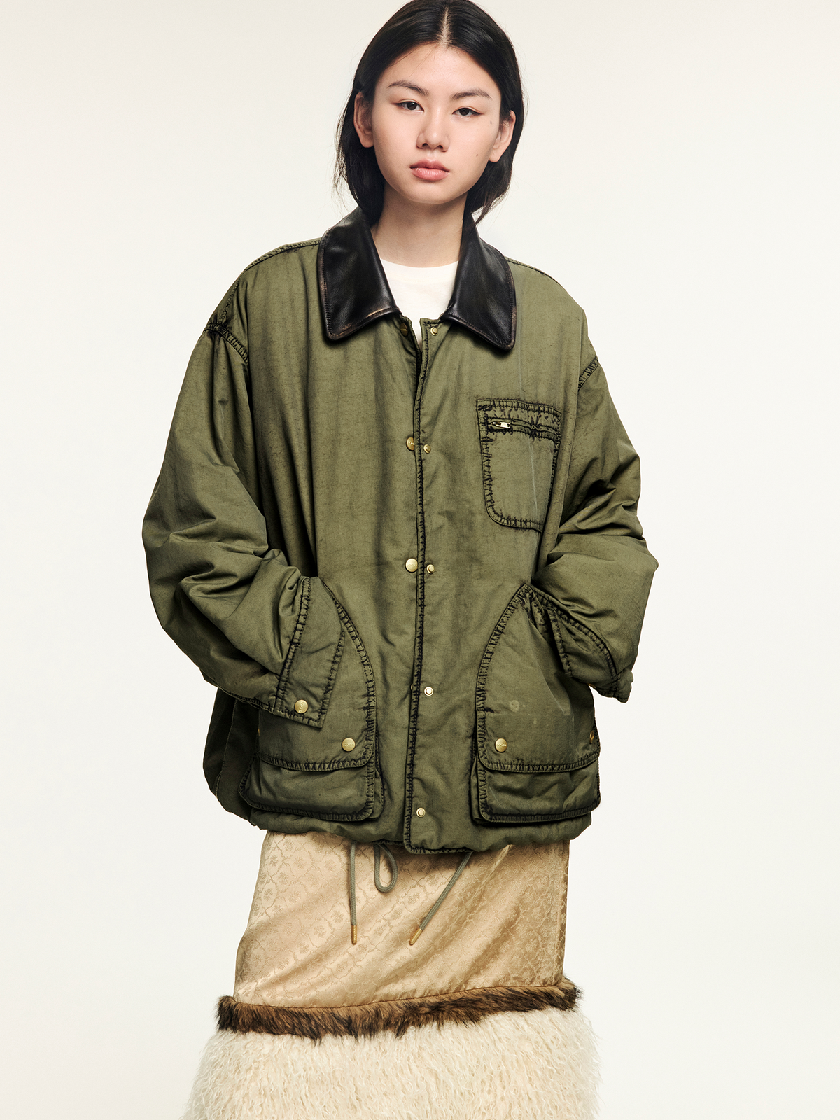 Two-tone washed hunting cotton jacket