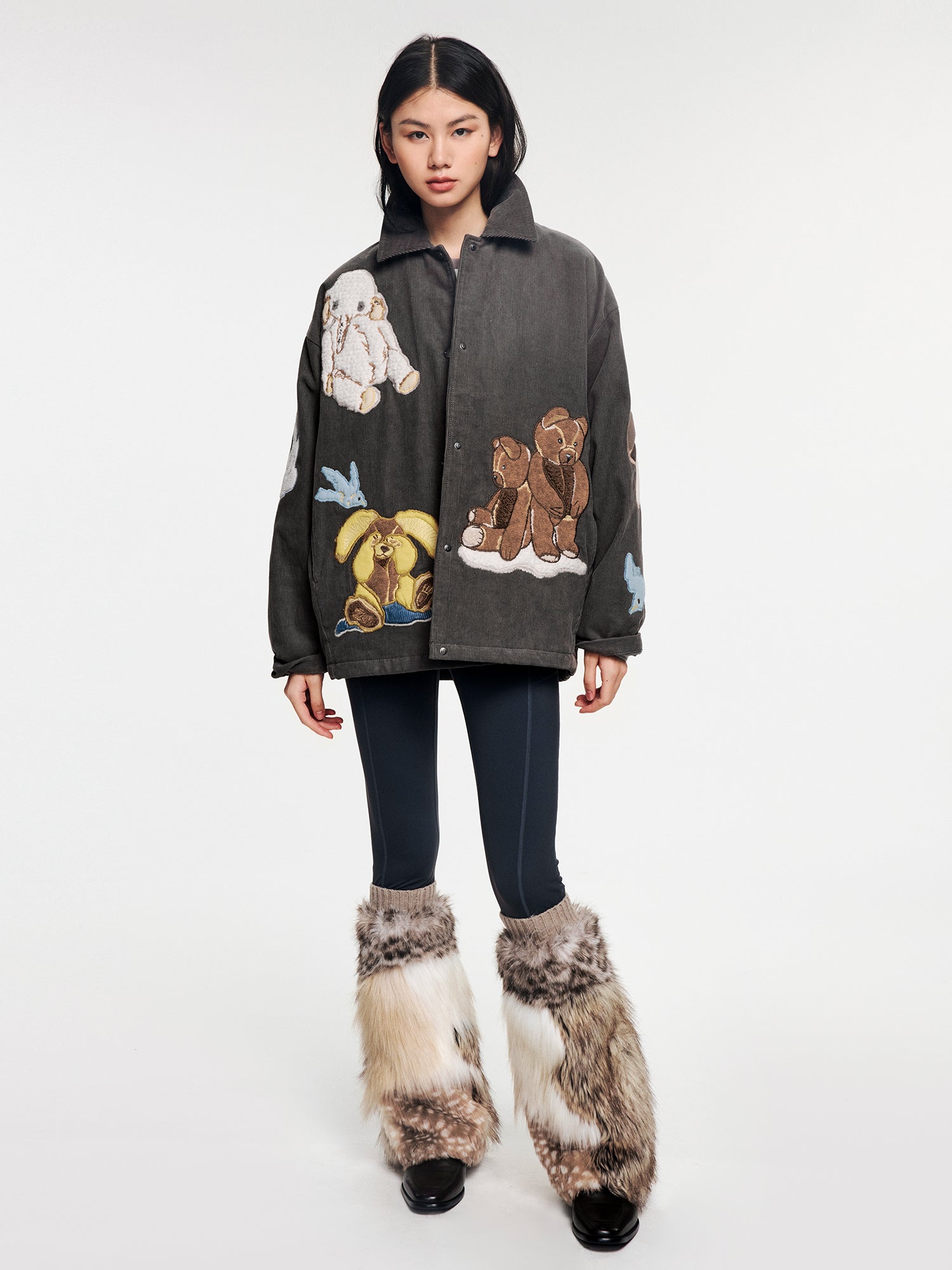 Fantasy elf padded jacket with 3D appliqué embroidery