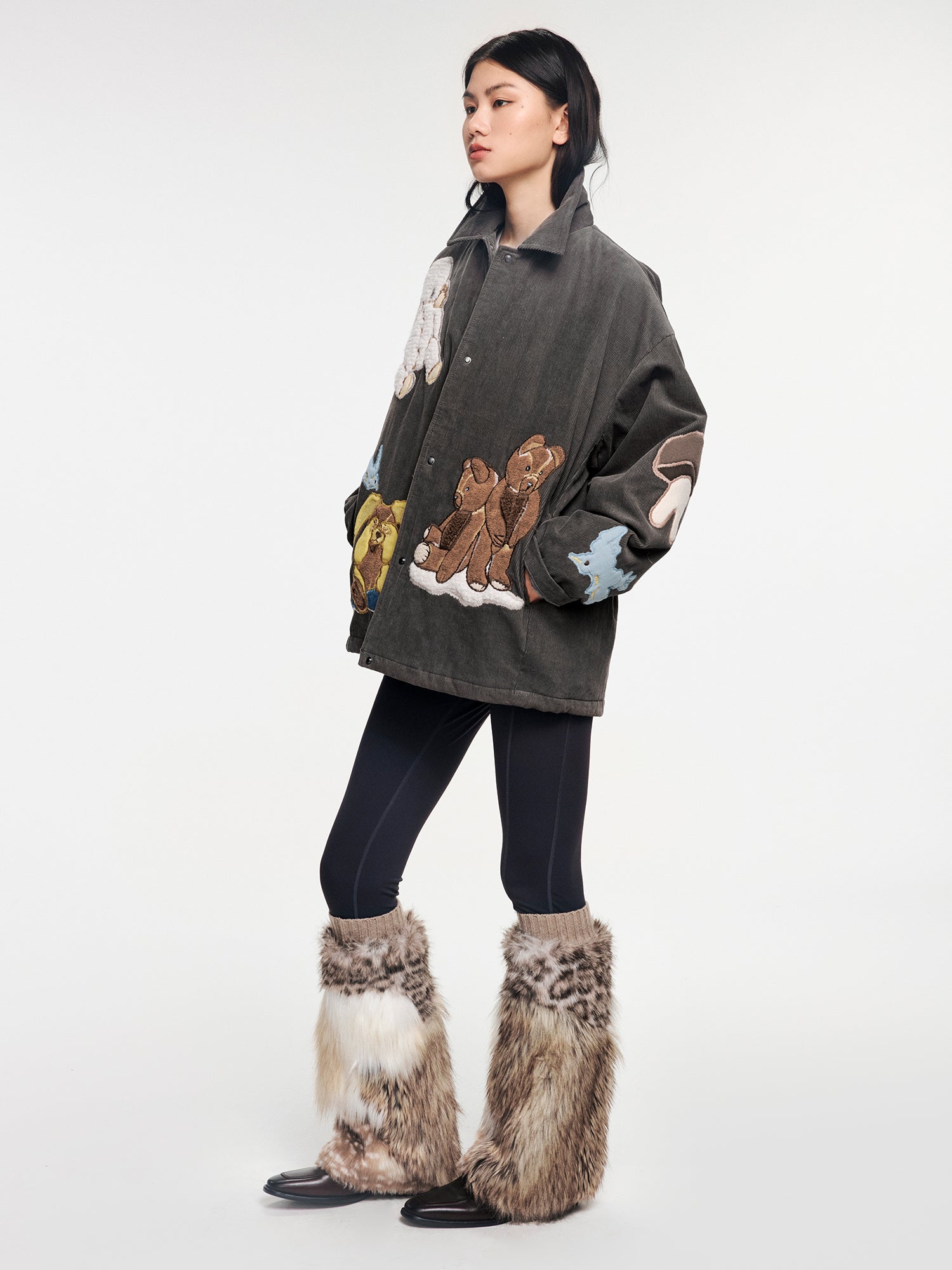 Fantasy elf padded jacket with 3D appliqué embroidery