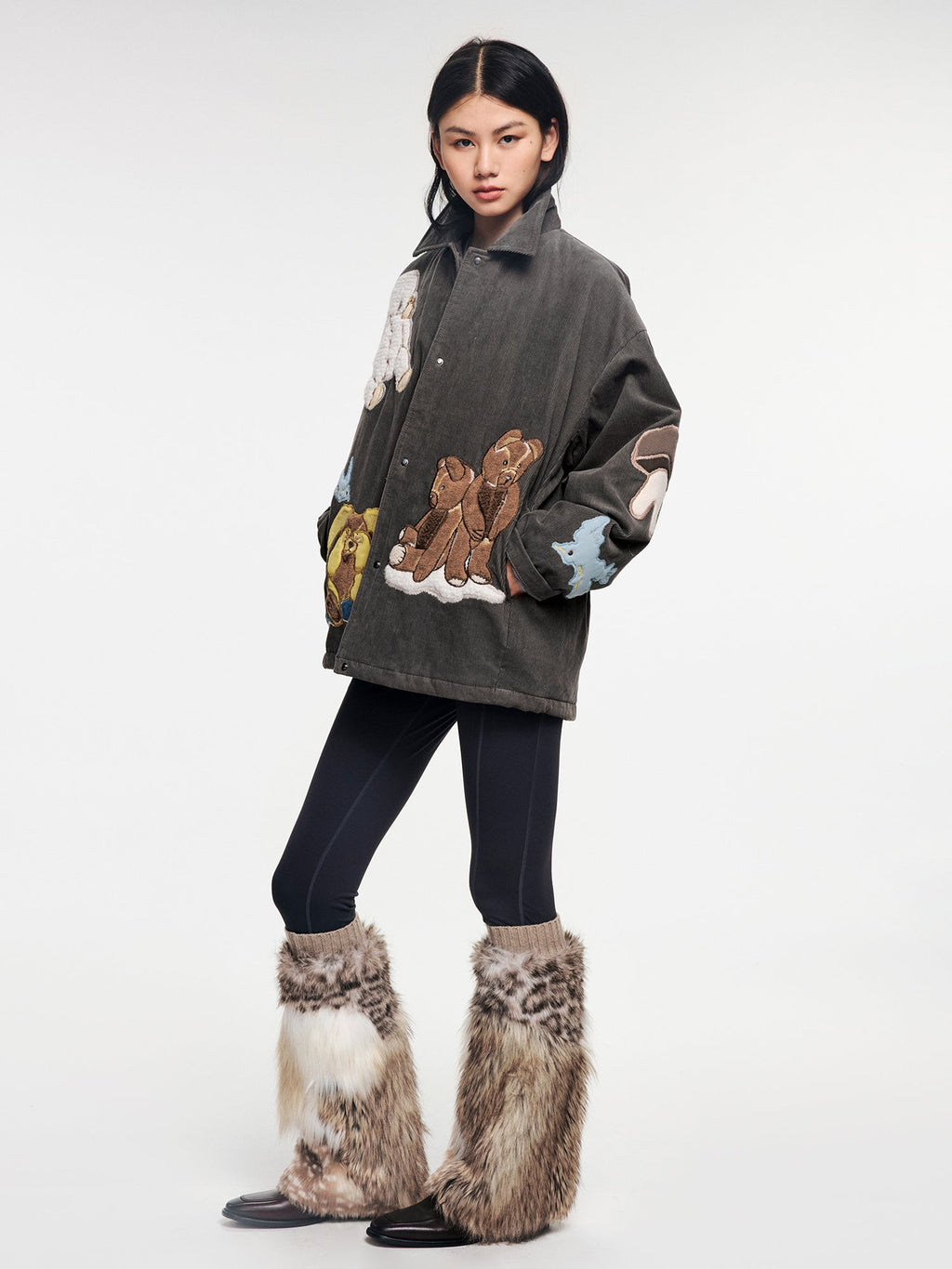 Fantasy elf padded jacket with 3D appliqué embroidery