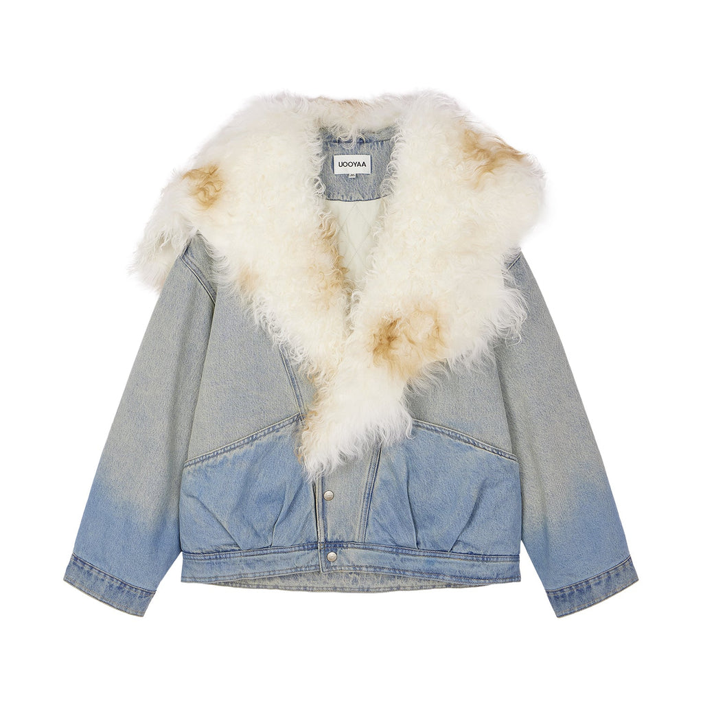 Denim bomber jacket with toscana shearling