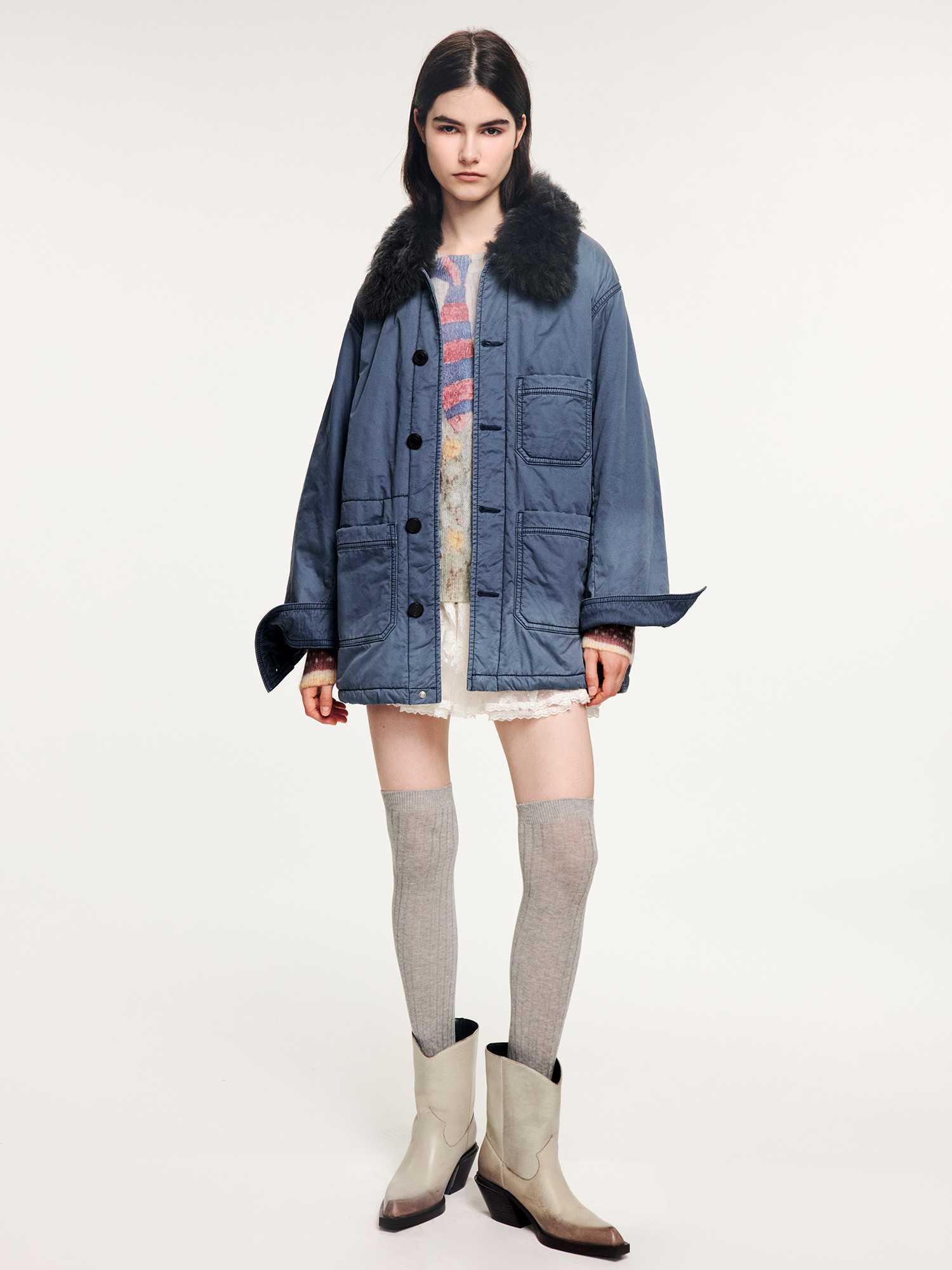 Wool collar french workwear cotton jacket