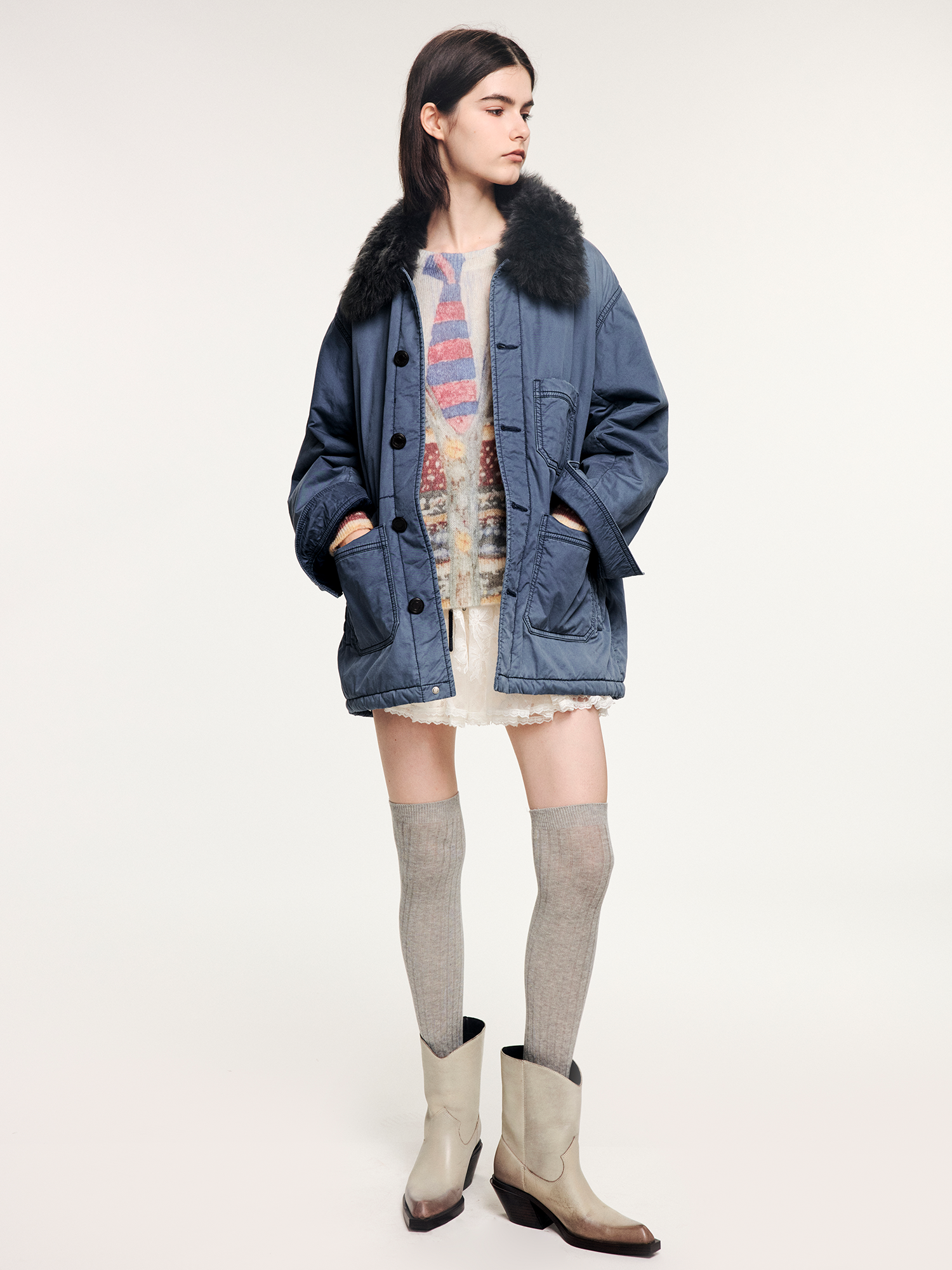 Wool collar french workwear cotton jacket