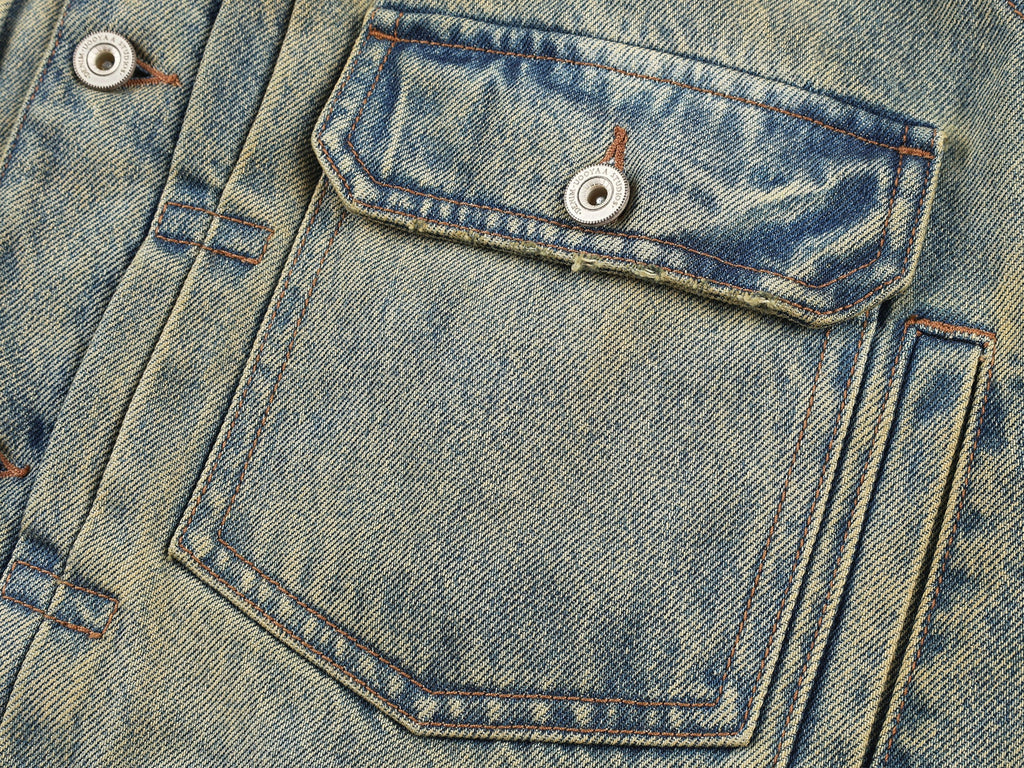 Denim cotton padded jacket with wool collar