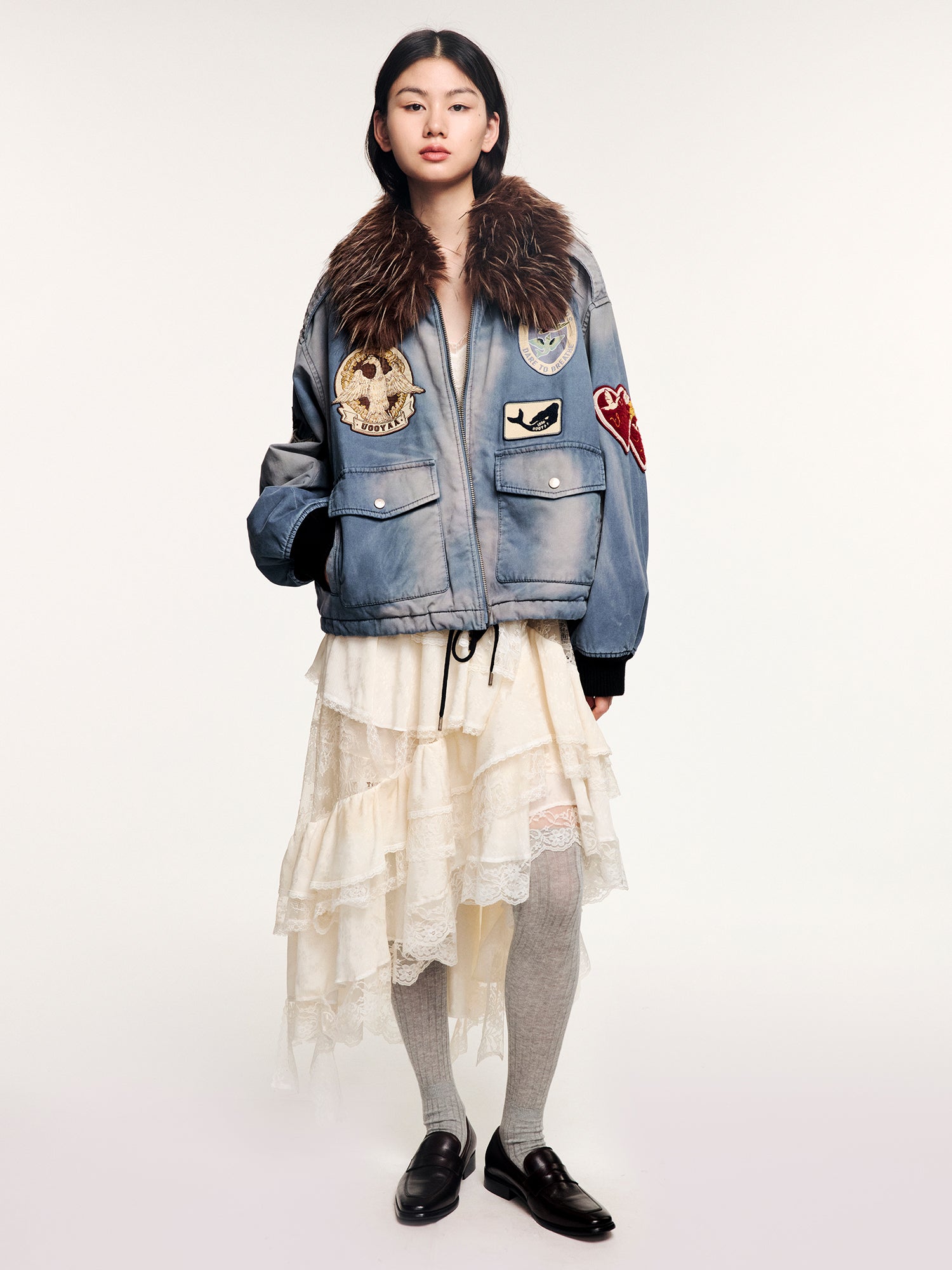 A2 style cotton bomber with patch details