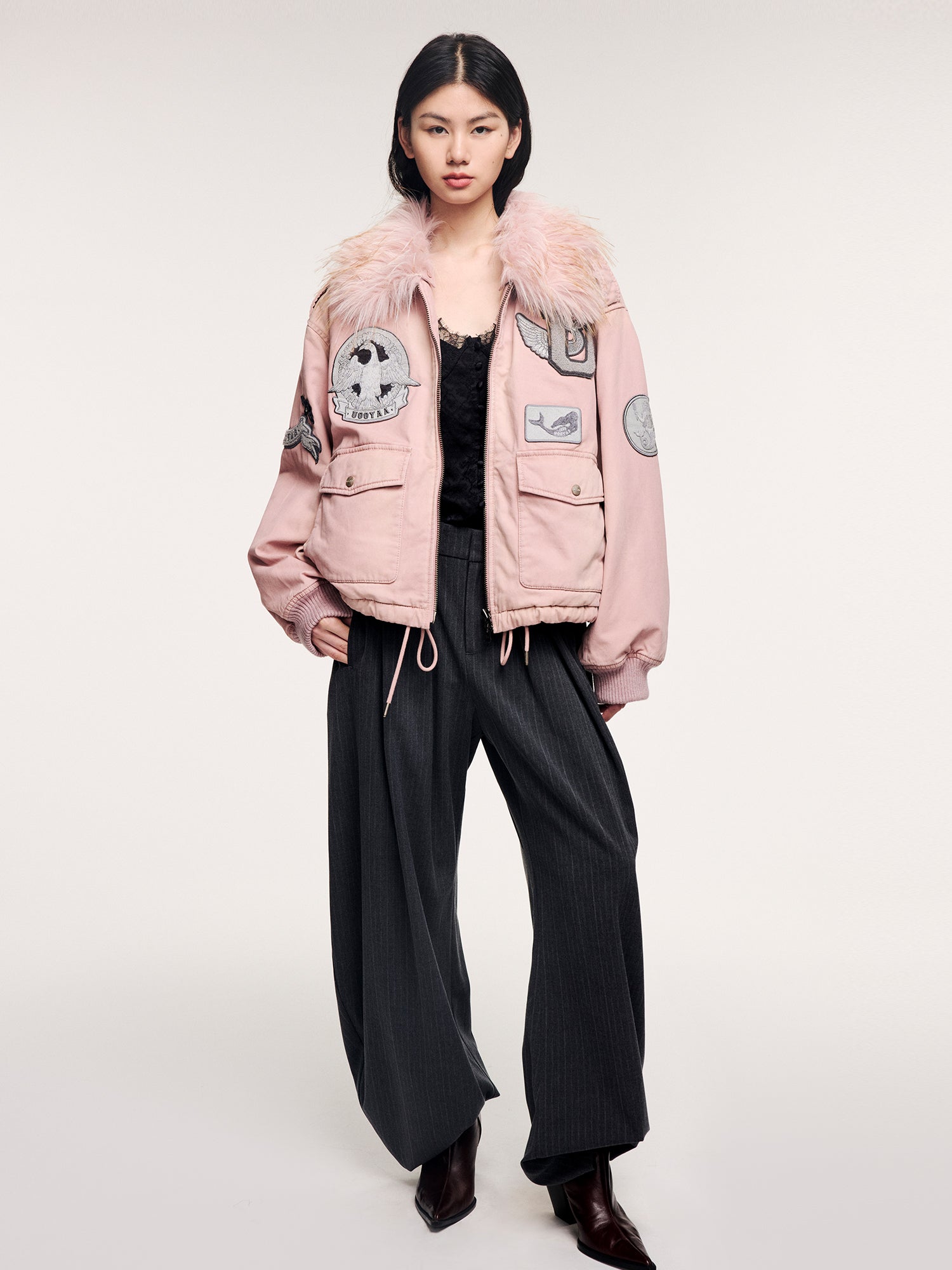 A2 style cotton bomber with patch details