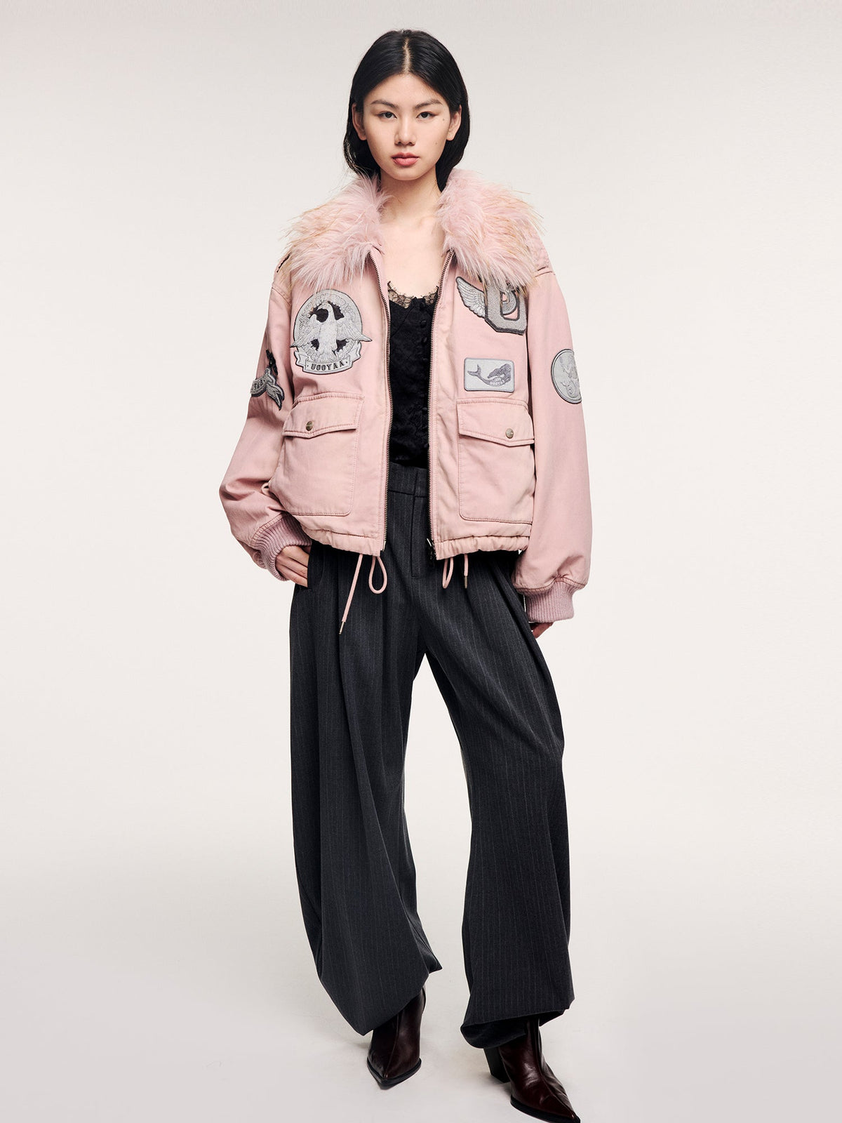 A2 style cotton bomber with patch details