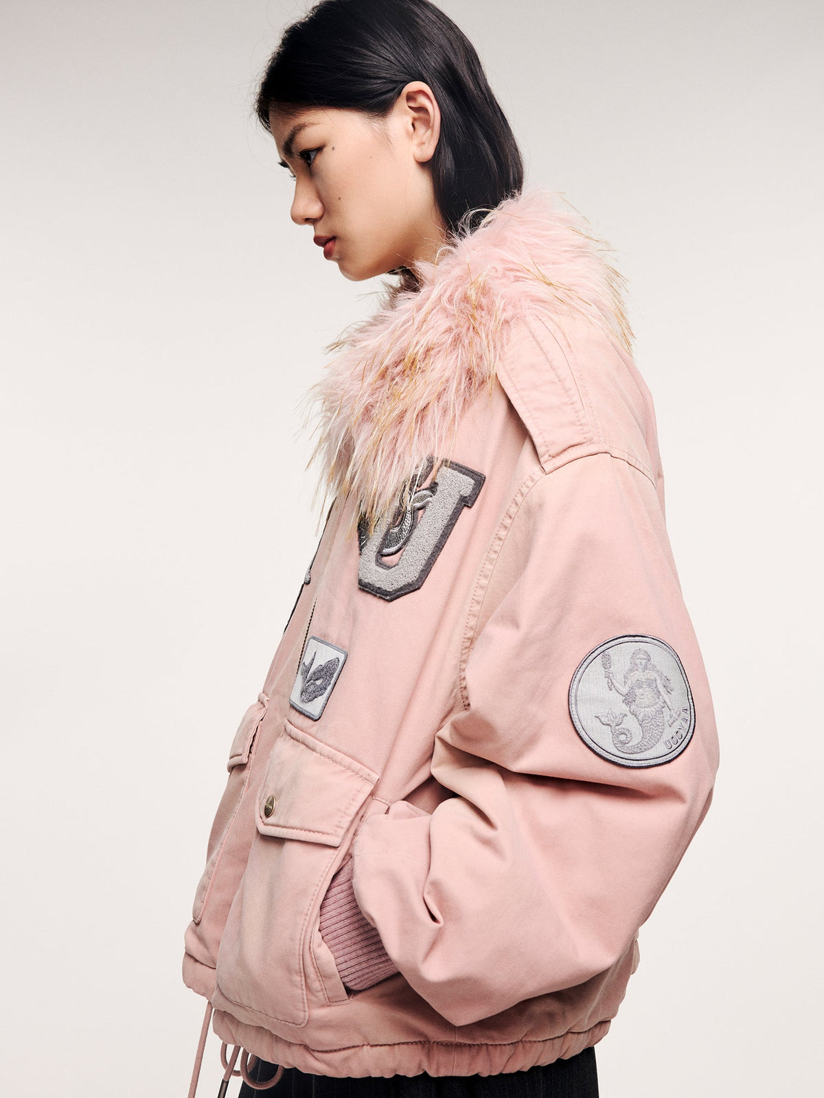 A2 style cotton bomber with patch details