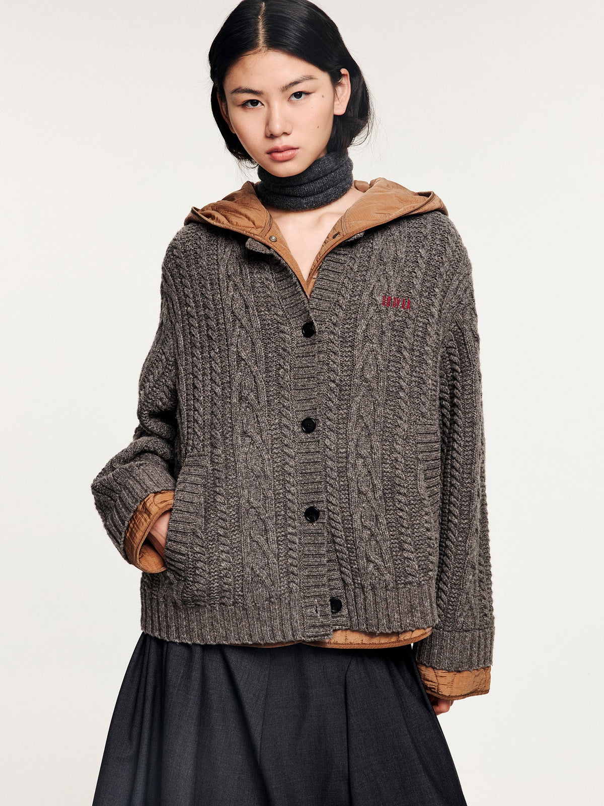 Two-piece layered cardigan-style padded jacket