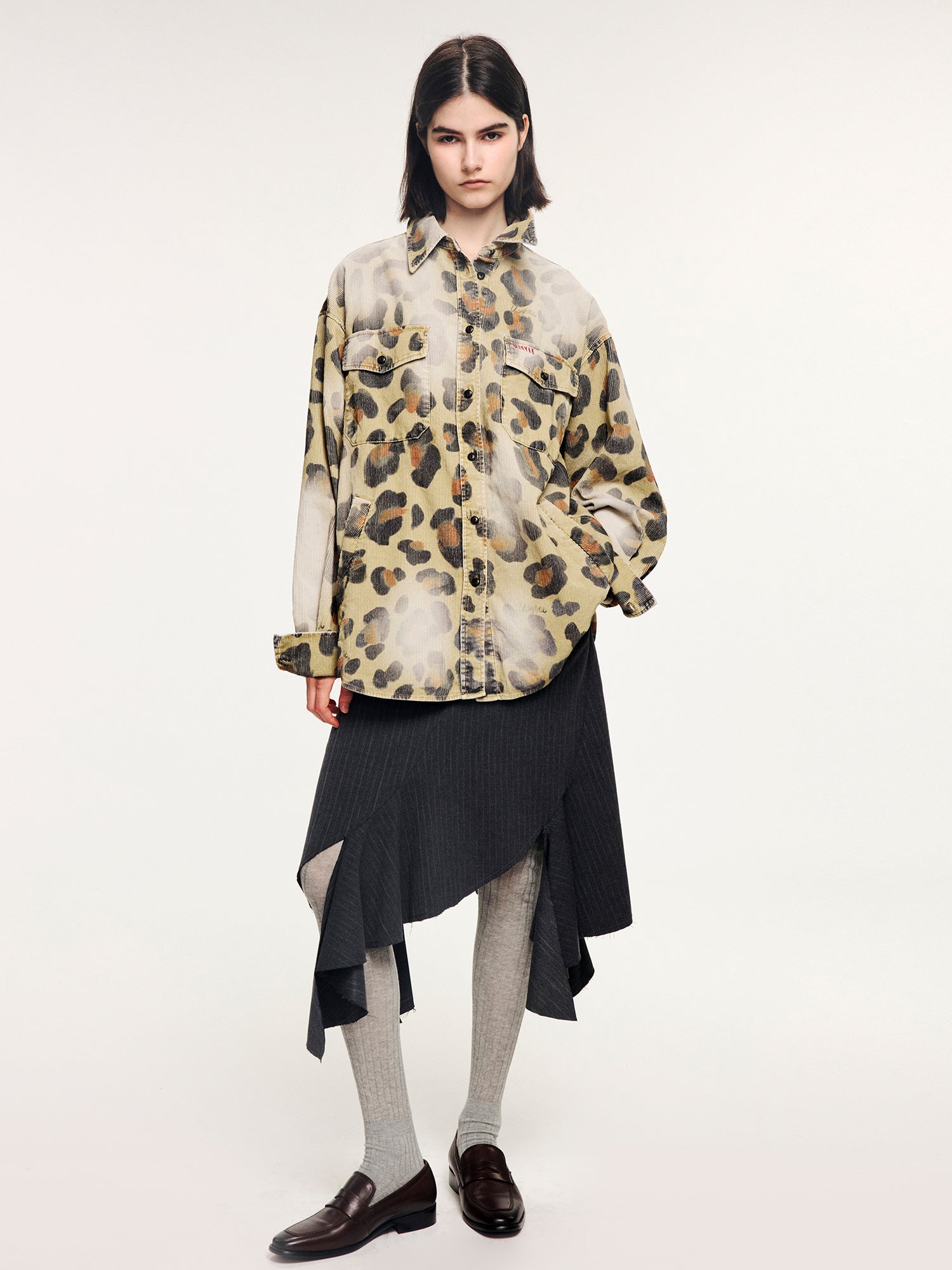 Leopard corduroy utility shirt