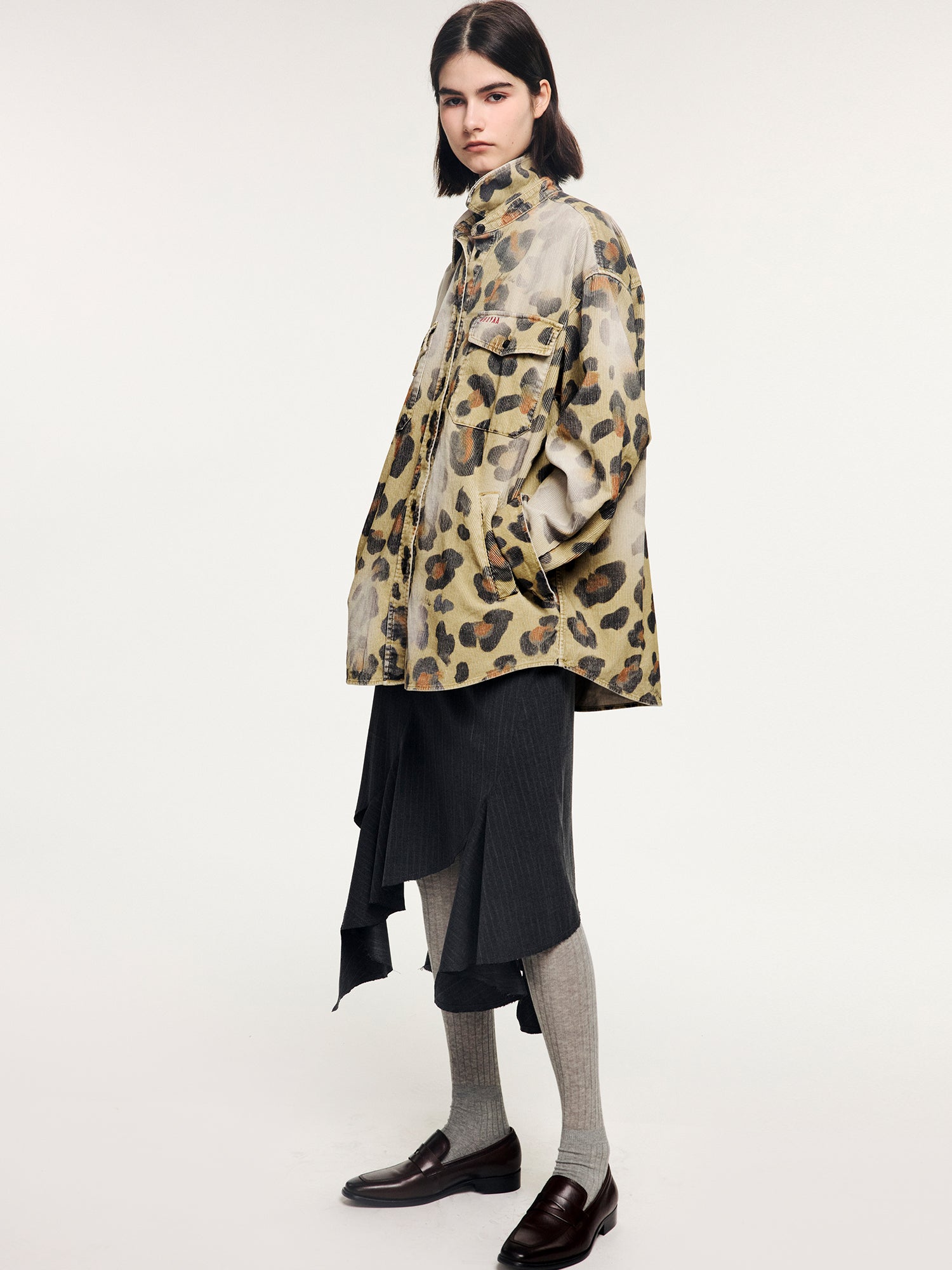 Leopard corduroy utility shirt