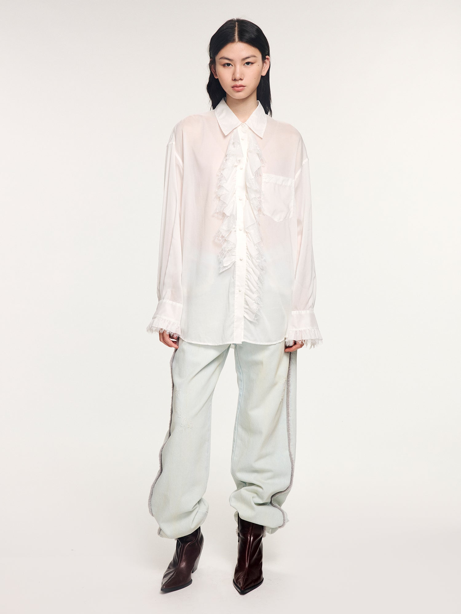 Classical ruched lace shirt