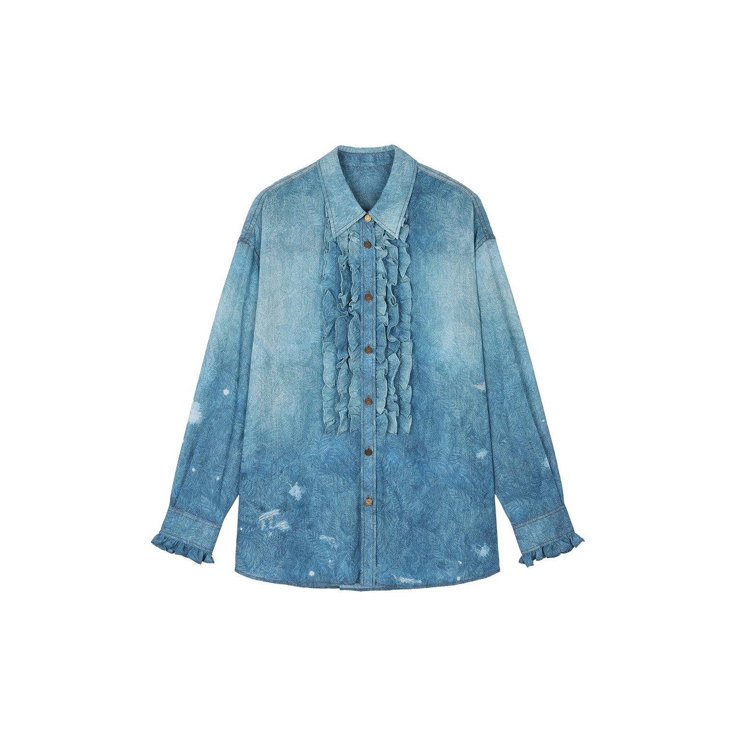 Surreal garden print shirt with lettuce edge