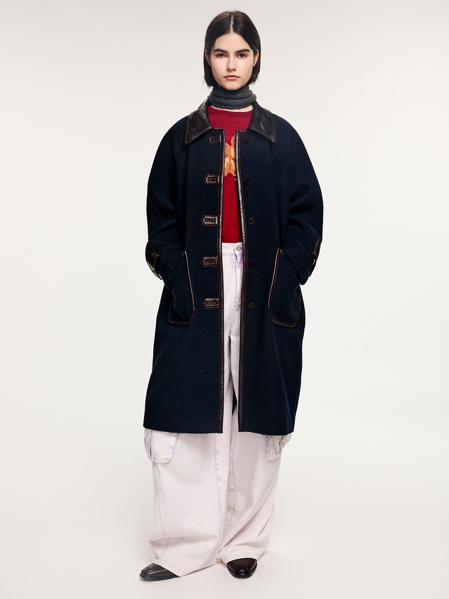 Balmacaan wool coat