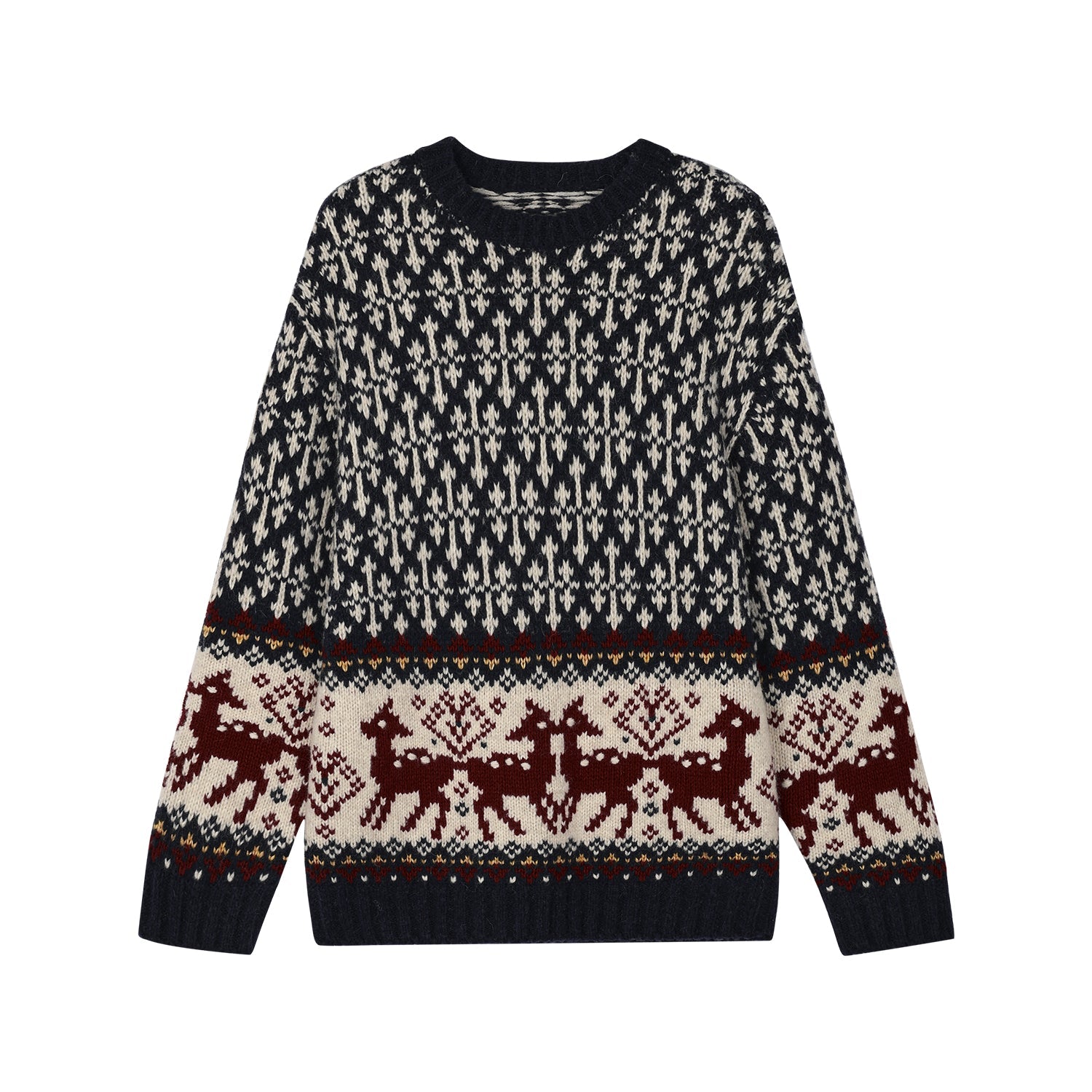 Vintage deer pattern jacquard pullover knit