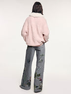 Fuzzy polo collar pullover sweater