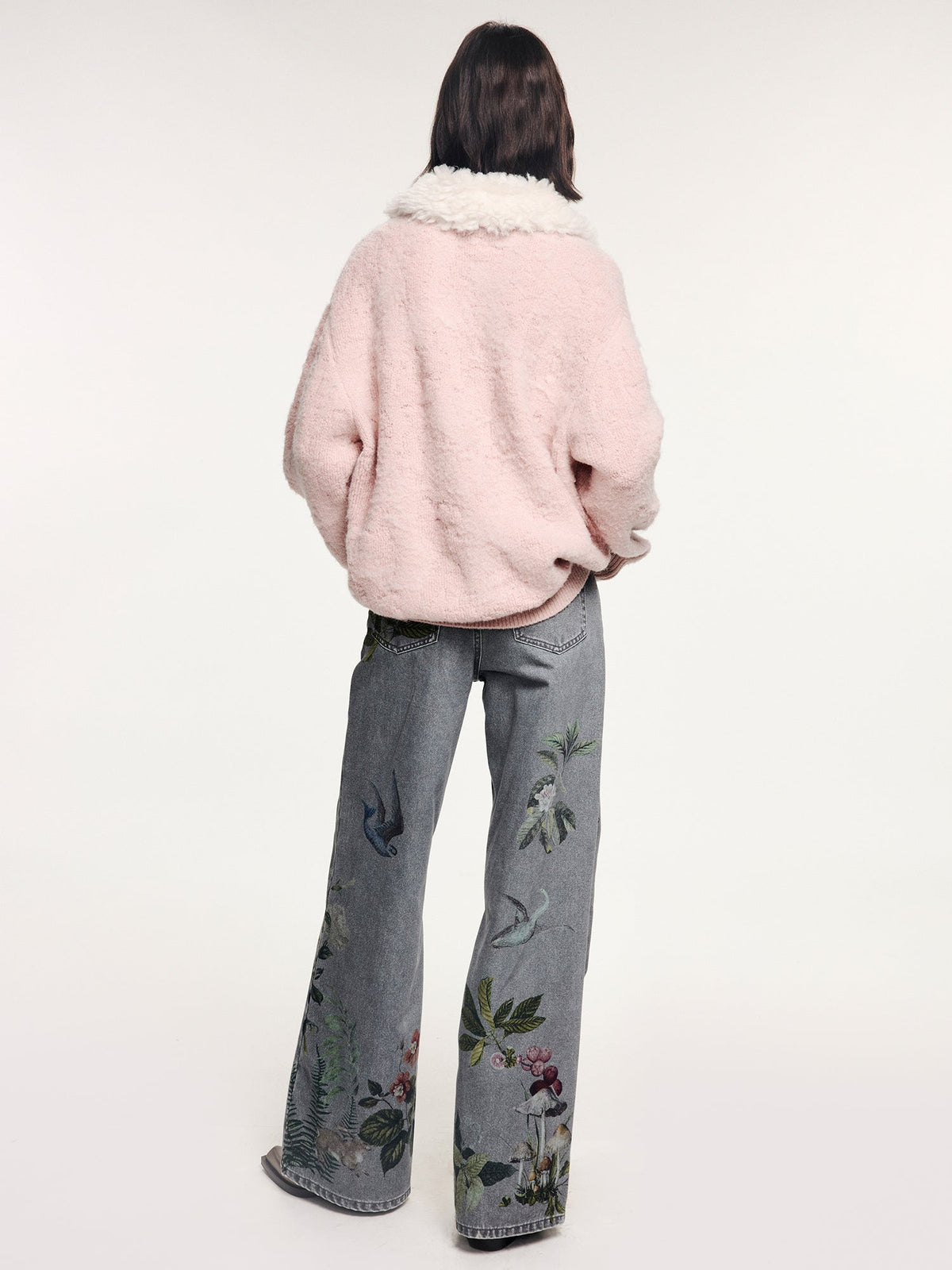 Fuzzy polo collar pullover sweater