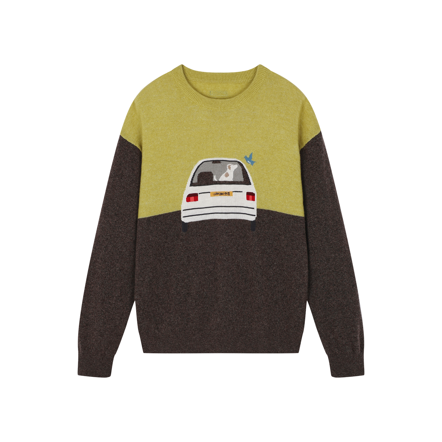 Traveling puppy print colorblock pullover