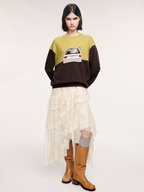Traveling puppy print colorblock pullover