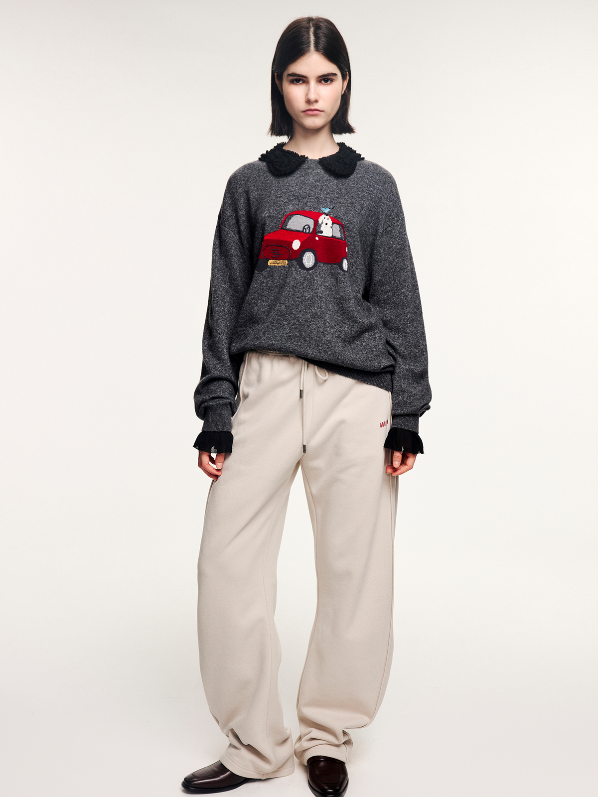 Traveling puppy print colorblock pullover