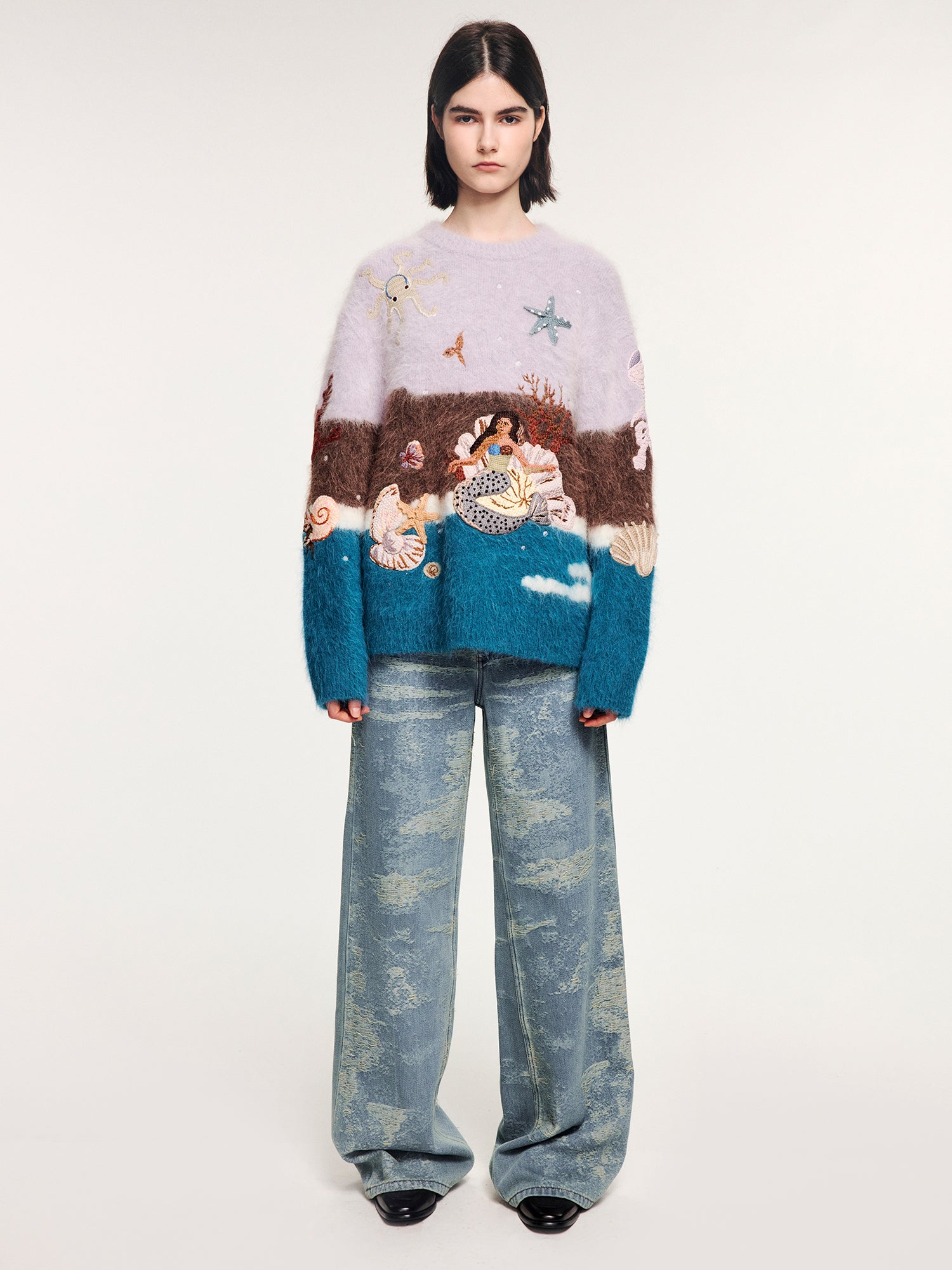 Handcrafted undersea scene pullover