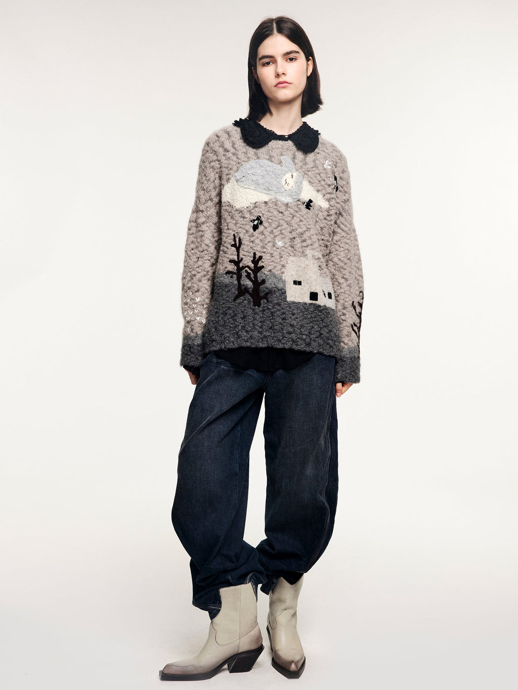 Vintage fantasy landscape pullover knit