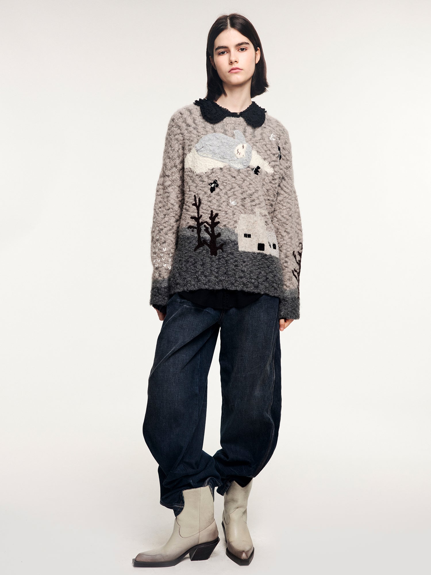 Vintage fantasy landscape pullover knit