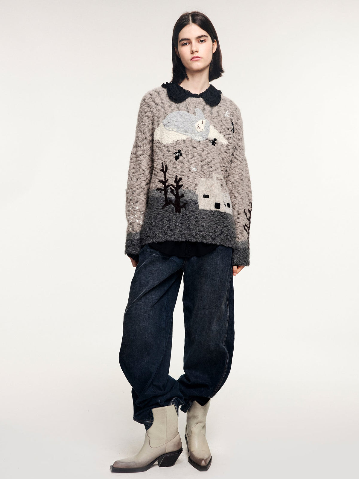 Vintage fantasy landscape pullover knit
