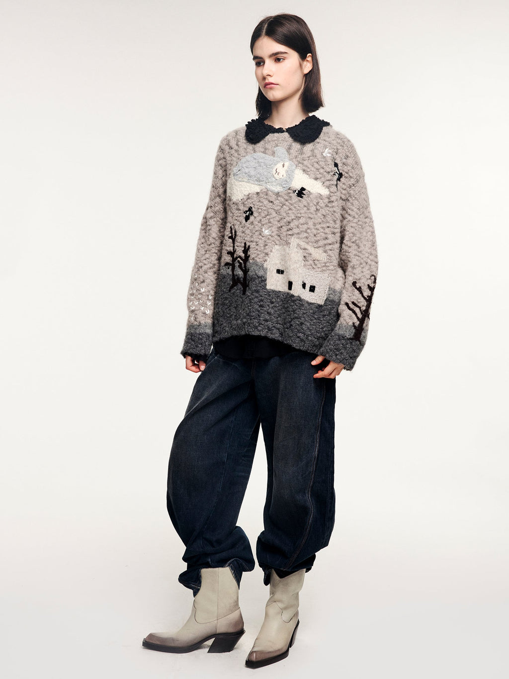 Vintage fantasy landscape pullover knit