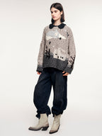 Vintage fantasy landscape pullover knit