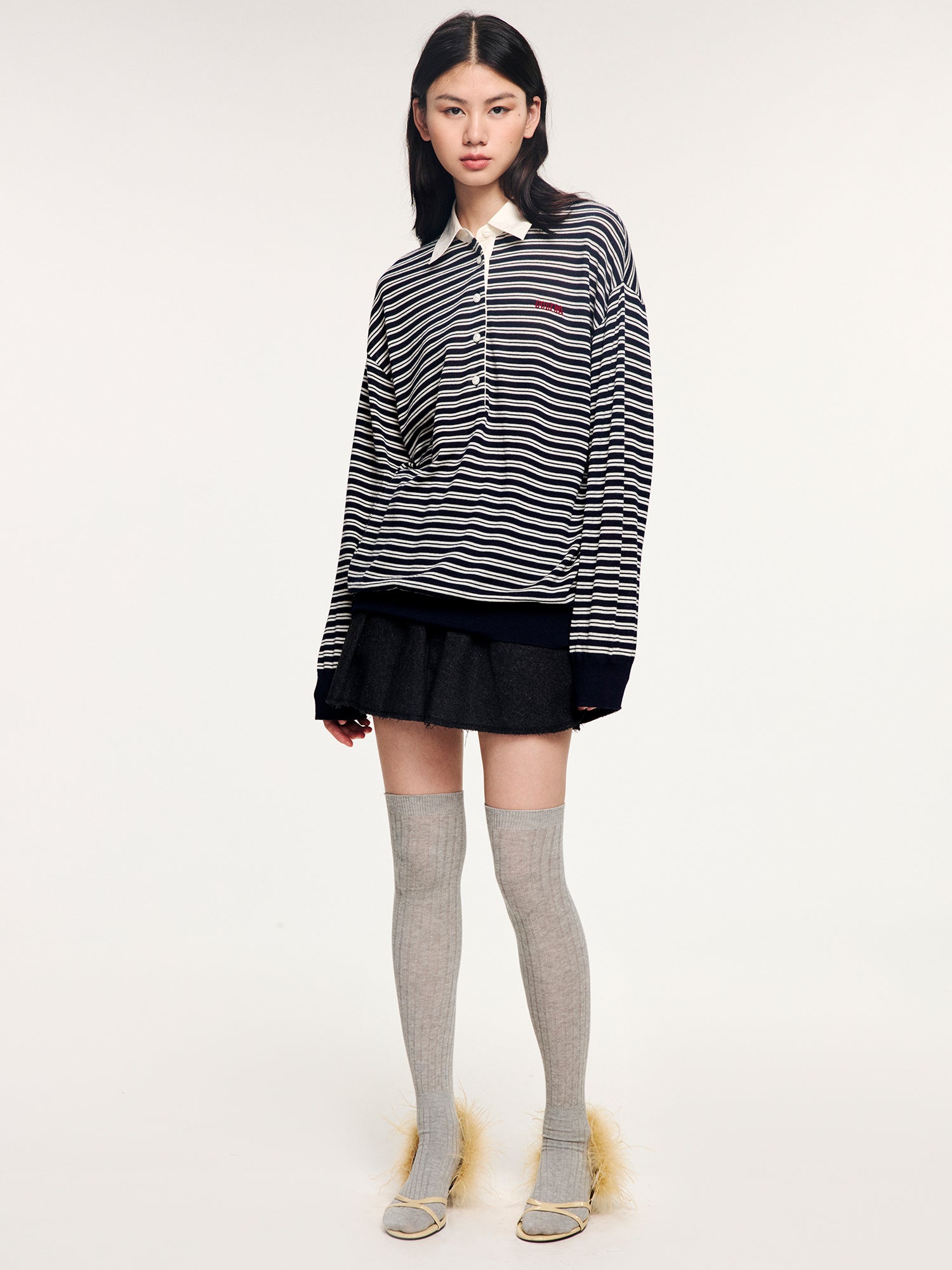 Striped wool polo pullover