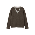 V-neck pullover with lace panels