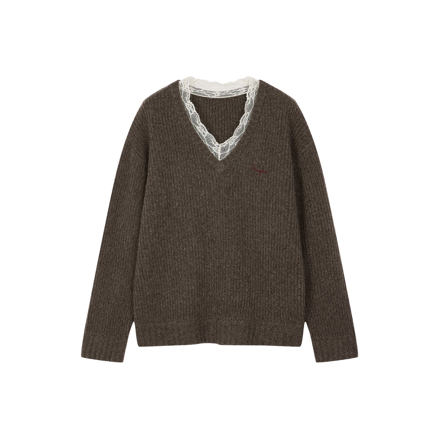 V-neck pullover with lace panels