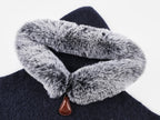 Fuzzy collar zip-up knit cardigan